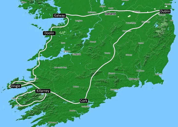 South Ireland Self-Drive Tour Map